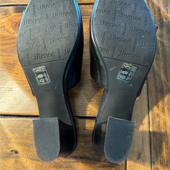 J. Renee Black Leather Upper Slides | Sz 9 M | 2 1/2” Heel | Memory Foam Insole - Picture 6 of 9